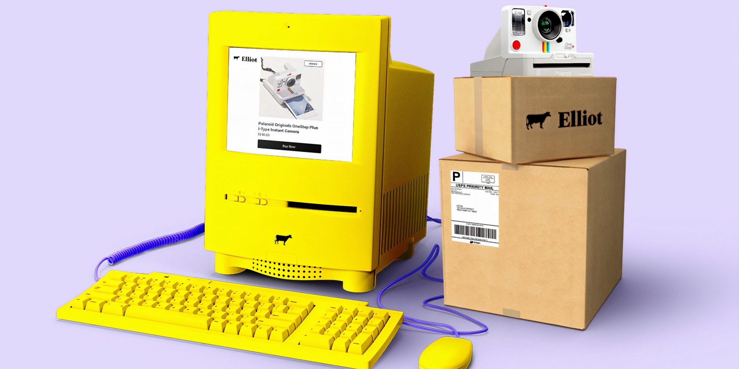 Computador vintage, con cajas de envío